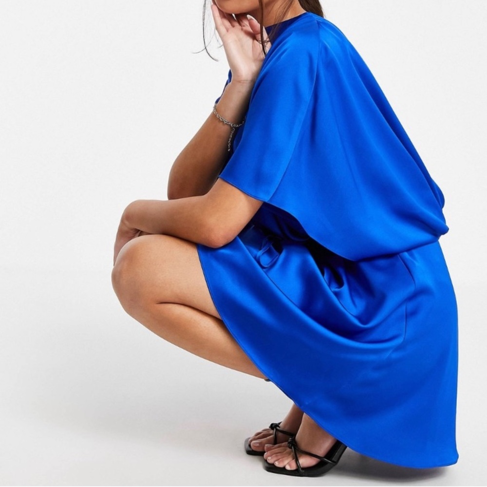 Aidan by Aidan Mattox Cobalt Textured Satin Blouson Dress